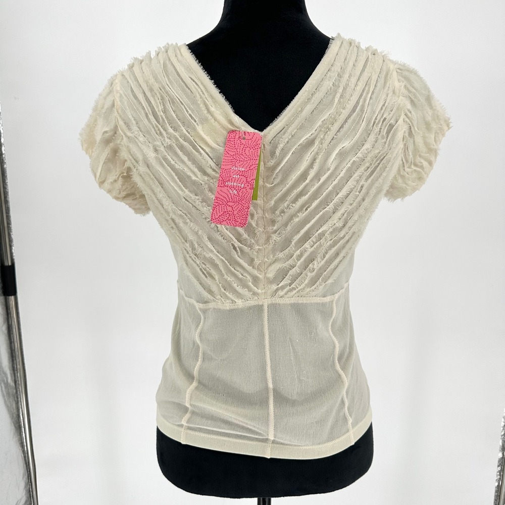 NEW Y2K Sigrid Olsen 100 Silk Cream V Neck Blouse Top Dainty Feminine Coquette M - Picture 6 of 7